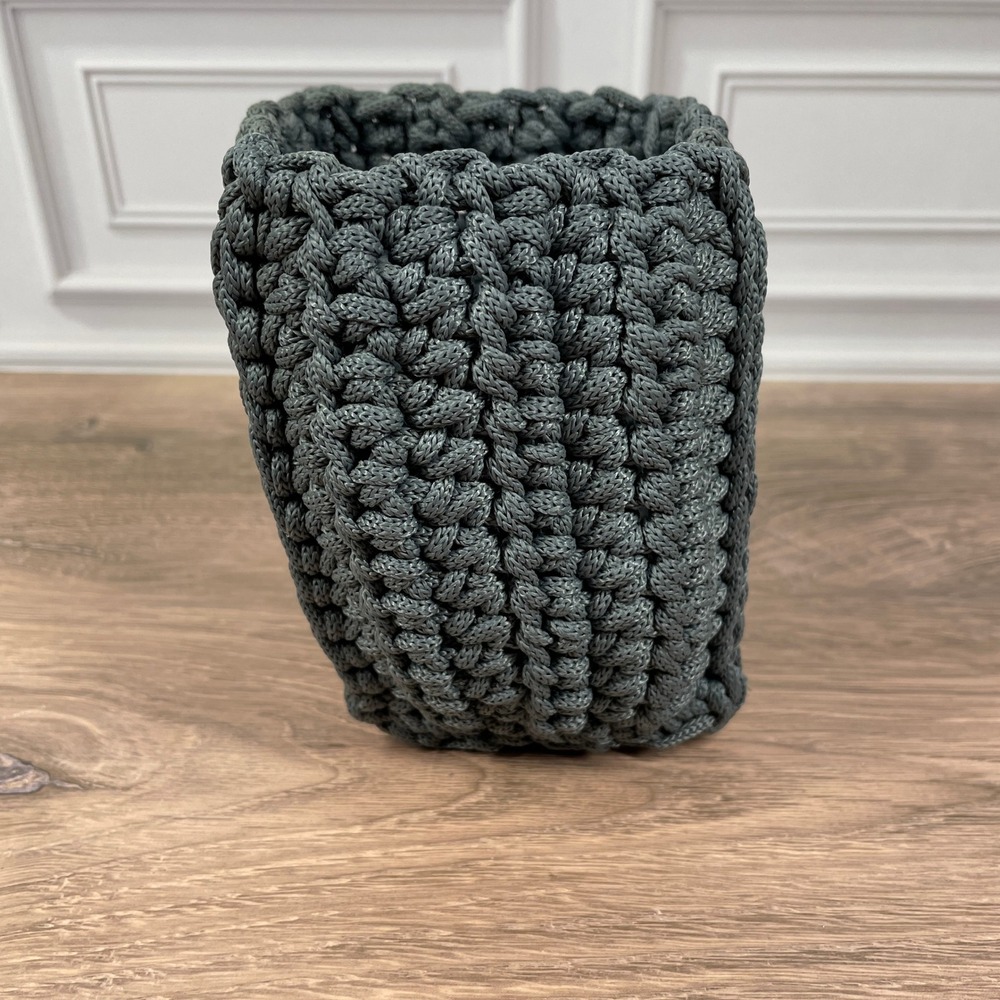 Handmade Crochet Storage Basket‎ Gray Rope Container Stylish Chic 4 inch Decor